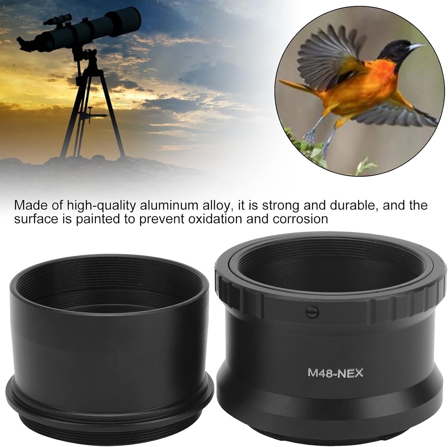 YYOYY Telescope Camera Adapter, 2 Inch M48x0.75mm T-Type Adapter for Sony E Mount Camera