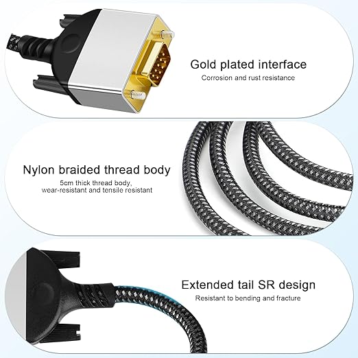 HDMI to VGA Adapter Cable 8 inch Uni-Directional Only,Gold-Plated 1080p@60Hz HDMI Female to VGA Male Braided Cord for PC,Laptop,Monitor,HDTV, Roku, Xbox, PS5
