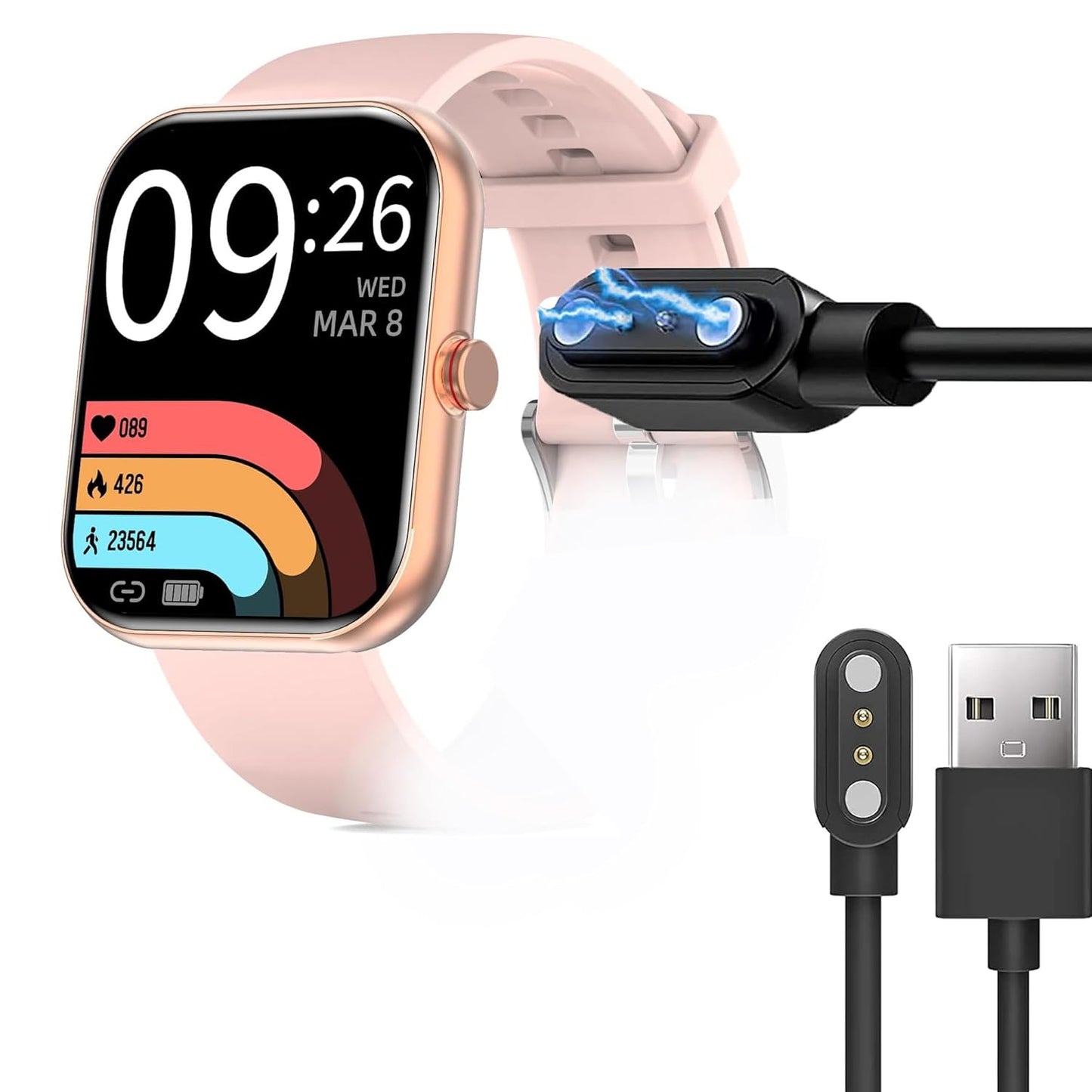 Magnetic USB Charger Cable for SOMTLERK Smart Watches, Compatible with SOMTLERK A221 1.91" Smartwatch (2 Pack-Black)