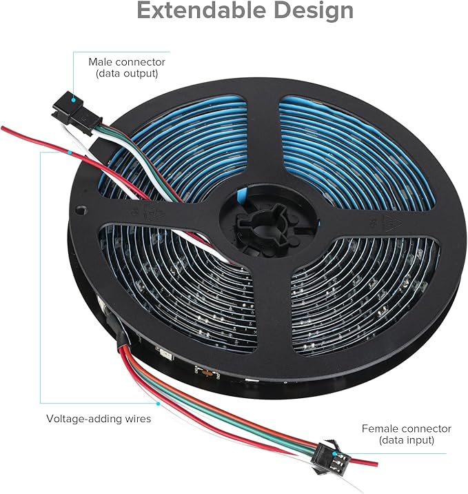 SEZO WS2812B LED Strip Light 16.4FT 30Pixel/M 150LEDs DC5V Individual Addressable LED Strip SMD5050 RGB Dream Color Programmable LED Light Strip Flexible IP65 Waterproof Black PCB