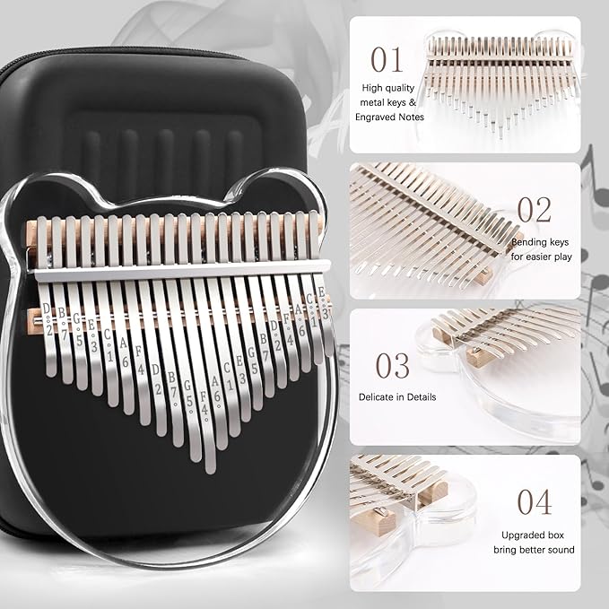 Acrylic Kalimba Thumb Piano,YUNDIE Portable 17/21 Keys Mbira Crystal Finger Piano, Musical Instruments Birthday Gift for Kid Adult Beginners Professional(Clear) (21 Keys)