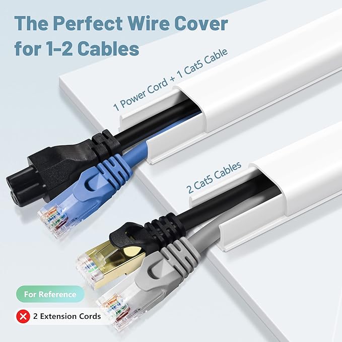 Wire Covers for 2 Cords, 68in Wire Hider on Wall Mounted, Beige Cord Cover Kit, Cable Cover Paintable, Cable Concealer for Extension Cord, Ethernet Cable, Speaker Wire Hider, 4X L17in W0.7in H0.4in