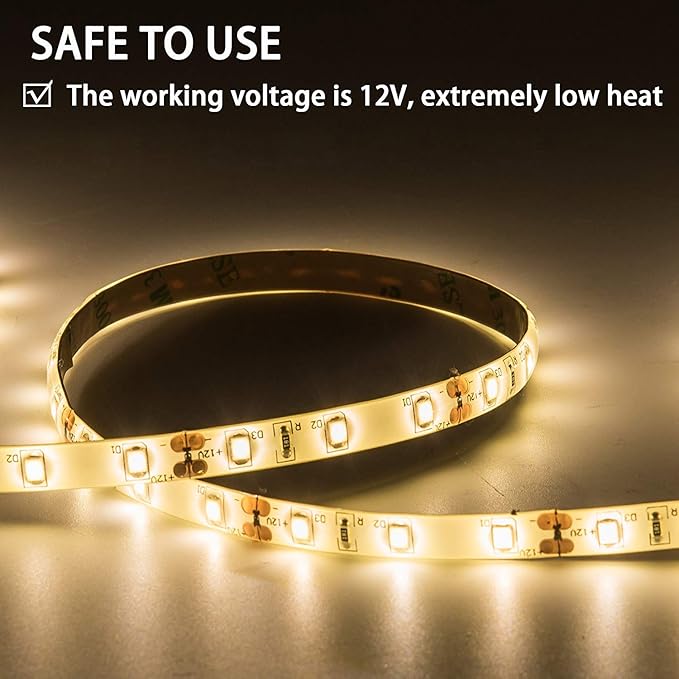 Warm White LED Strip Lights, Waterproof cuttable 300 SMD 2835 LED Tape, 6000K 16.4ft/5m 12V Flexible Ribbon, Kitchen Cabinet Lighting, Hotel, Club, Bar（No Power Supply