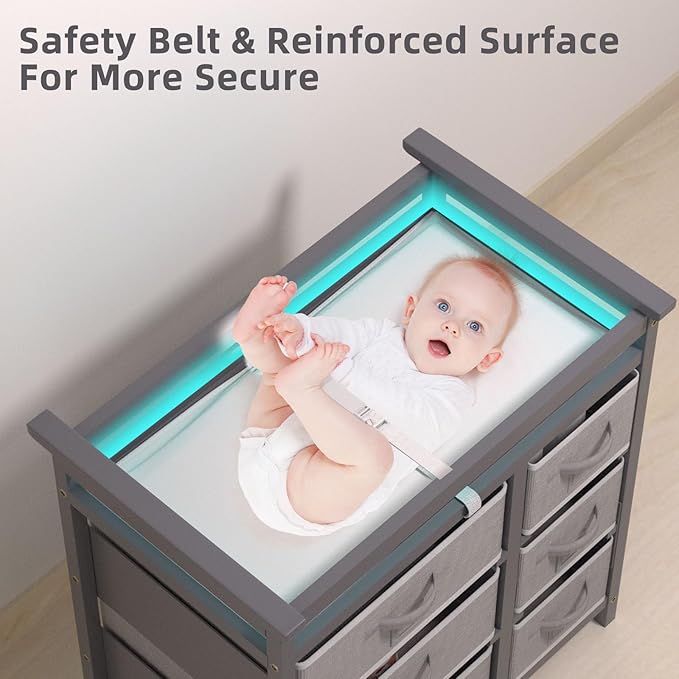 YUFU Baby Changing Table, Diaper Changing Station with 6 Storage Drawers and Changing Pad, Changing Table Dresser, Gray