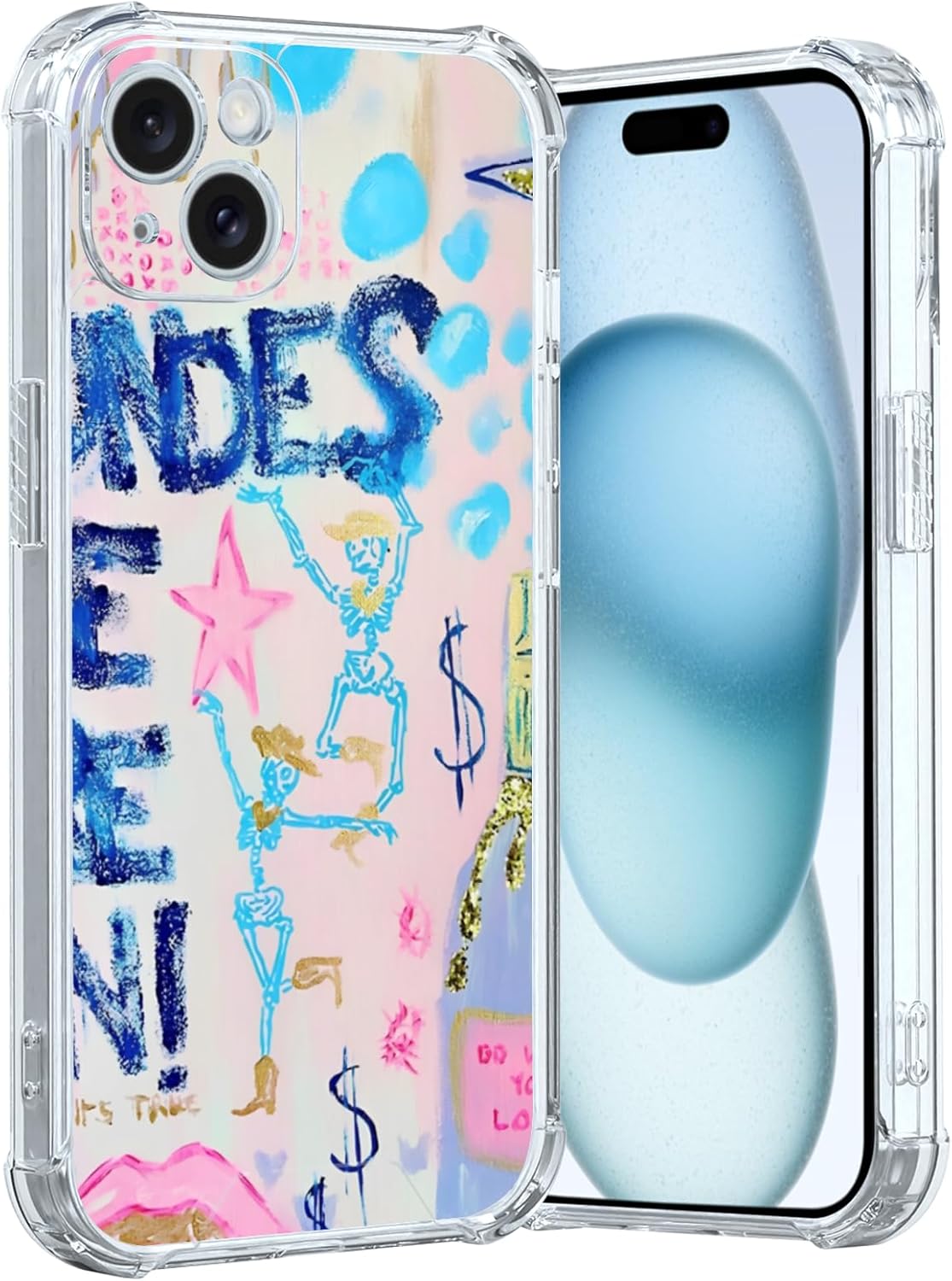 Preppy Art Phone Case Fit for iPhone 15 Plus, Wireless Charging Shockproof Clear Blondes Have More Fun Phone Cover Gift