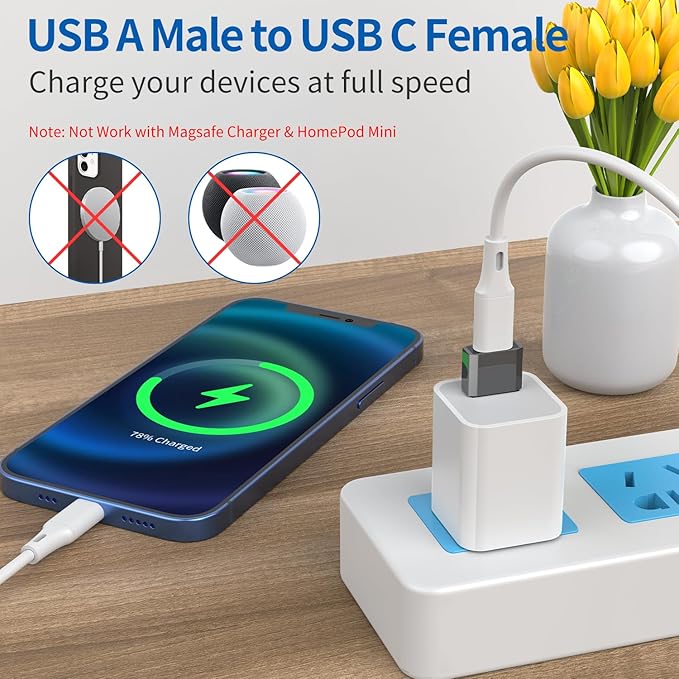 USB C to USB Male Adapter 4 Pack, Type C Charging Cord Connect USB A Charger for iPhone 17 16 15 14 13 12 11 Pro Max, iPad Air 4 Mini 6, Samsung Galaxy S25 S24 S23 S22 S21 S20 Ultra, Pixel 9