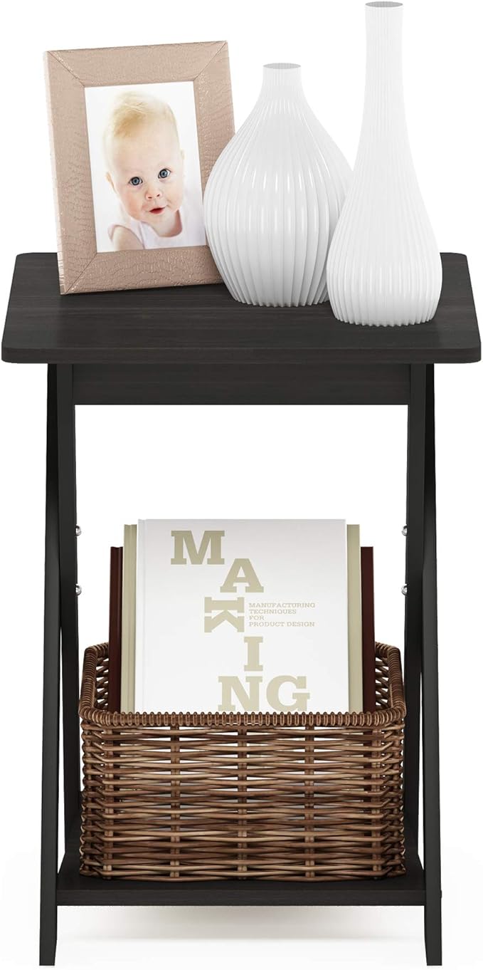 FURINNO Modern Simplistic End Table, 1-Pack Without Tray, Espresso