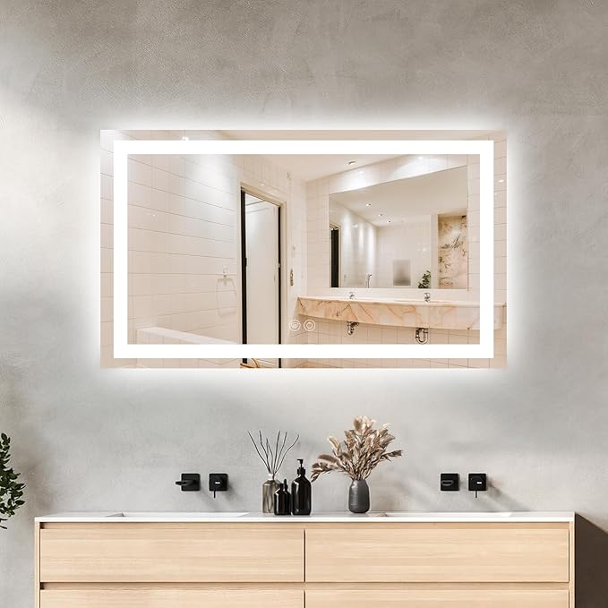 48 x 28 LED Bathroom Mirror with Lights, Lighted Bathroom Vanity Mirror for Wall, Espejos para Baños, Frontlit & Backlit, Anti-Fog, Shatterproof, 3 Adjustable Color Temperatures & Memory Function