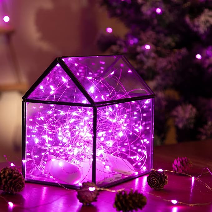 12-Pack LED Fairy Lights 7 Feet Battery Powered Waterproof Silver Wire 20 Slim Copper Wire Pastel Lights for DIY Wedding Party Bedroom Patio Easter Christmas (Pink)