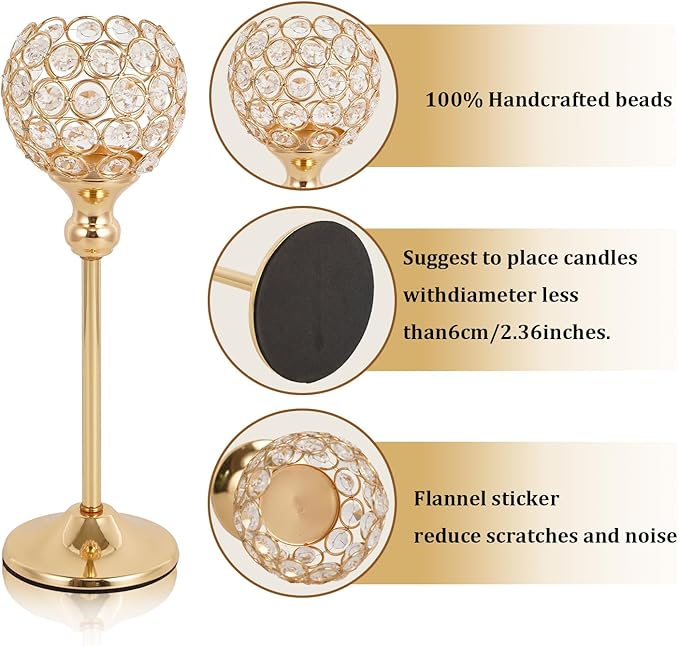 VINCIGANT Gold Crystal Candle Holders Set of 16 for Wedding Centerpieces,Votive Crystal Candle Holders for Home Fireplace Coffee Table Mantle Decor candelabros de mesa