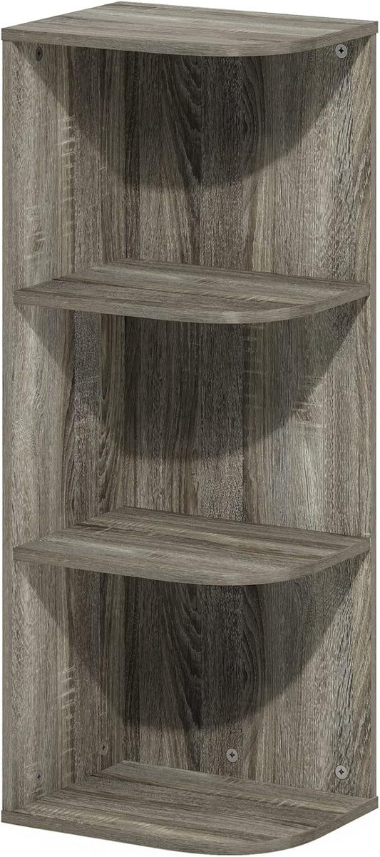 Furinno PASIR Book Shelf, 3-Tier Corner Bookshelf, Open Shelves Bookcase 9.3" x 12" x 31.5", for Living Room, Bedroom, Home Office, French Oak