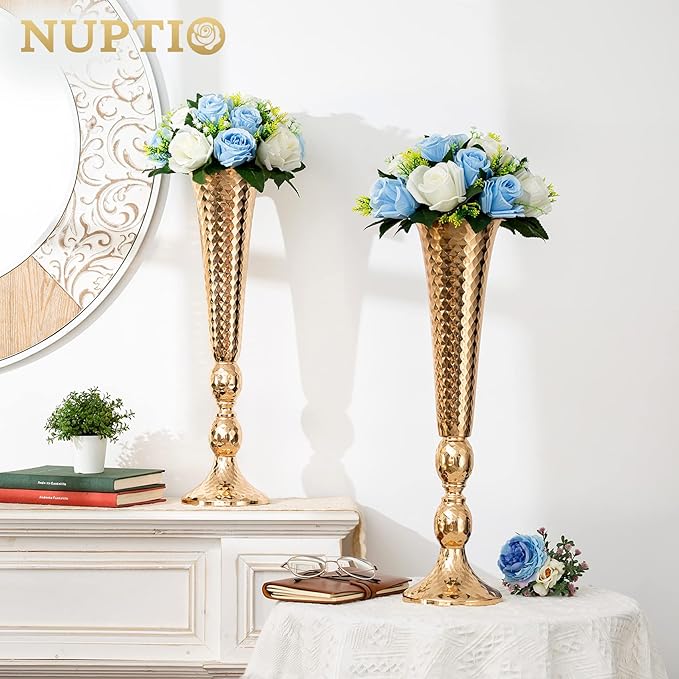 NUPTIO Pcs of 10 Fake Flower Ball Arrangement Bouquet,15 Heads Plastic Roses with Base, Suitable for Our Store's Wedding Centerpiece Flower Rack for Parties Valentine's Day Home Décor (Blue & White)