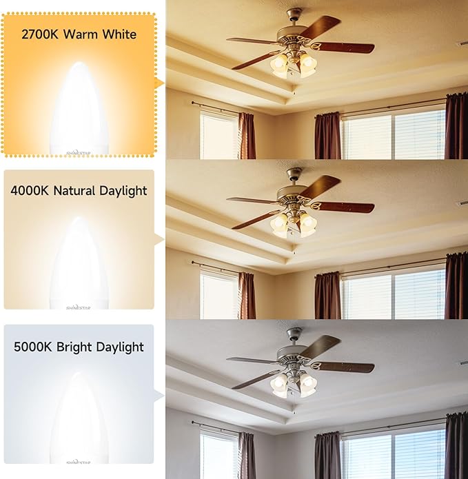 SHINESTAR 12-Pack Candelabra 40W Equivalent LED Light Bulbs, 2700K Warm White Ceiling Fan Lightbulbs, Type B Small E12 Base, 5W B11 Chandelier Bulb, C37 Candle Lights, Non-dimmable