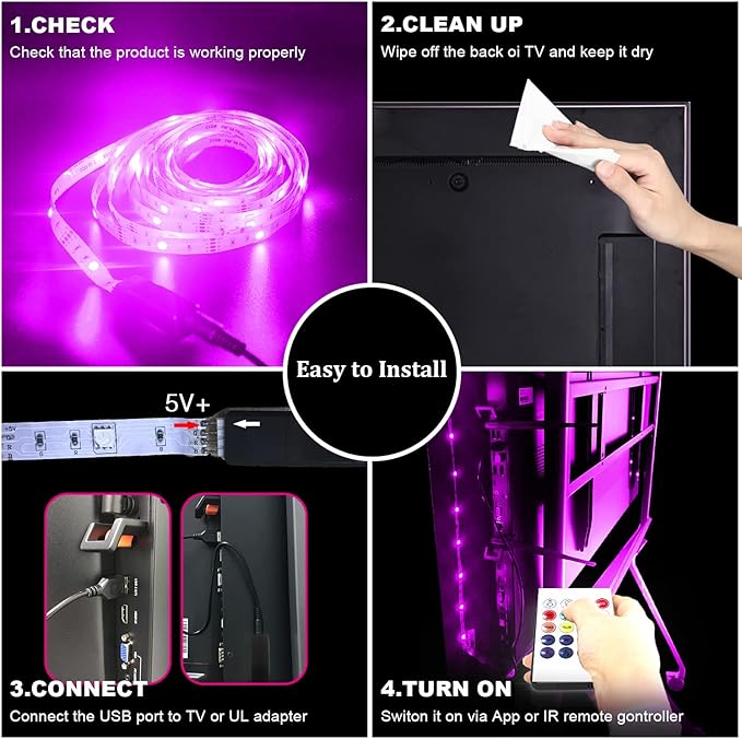 TV Led Backlight 85Inch, 20ft Led Lights for TV 85-100 Inch, Led Strip Lights with Remote, Music Sync Bluetooth APP TV Light Behind, USB TV Lights for Bedroom, Mood Lighting, Gaming Room Decor