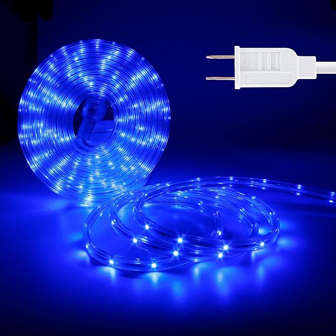 LED Rope Lights, 16.4 Feet Blue Flat Flexible Strip Light, Plug in Novelty Lighting, Connectable and Waterproof for Home Christmas Holiday Garden Patio Party Decoration