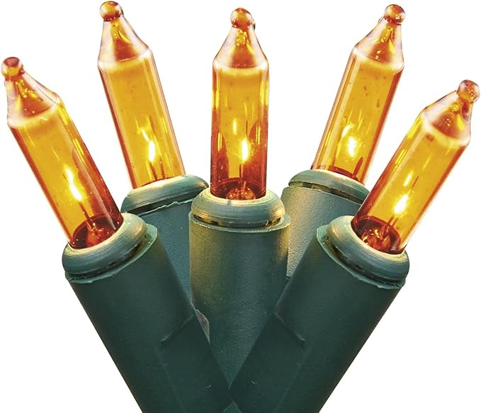 Holiday Pride Yellow Gold Christmas Lights on Green Wire - 100 Count Gold Christmas Tree Lights (24 Ft) - Indoor/Outdoor Use - UL Listed - Static/Flashing Modes - Connectable
