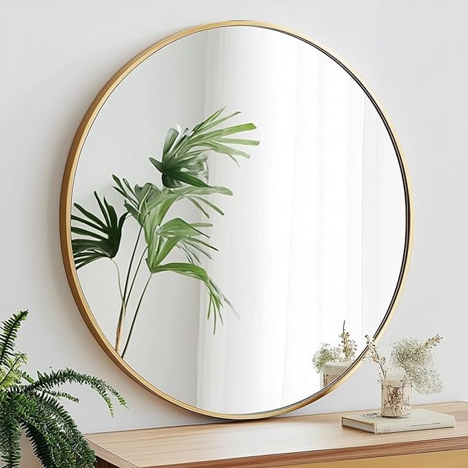 Gold Round Mirror 30 inch, Gold Round Mirror, Large Circle Mirrors Metal Frame, Circular Wall Mirrors for Bathroom, Living Room, Dining Room, Entryway.