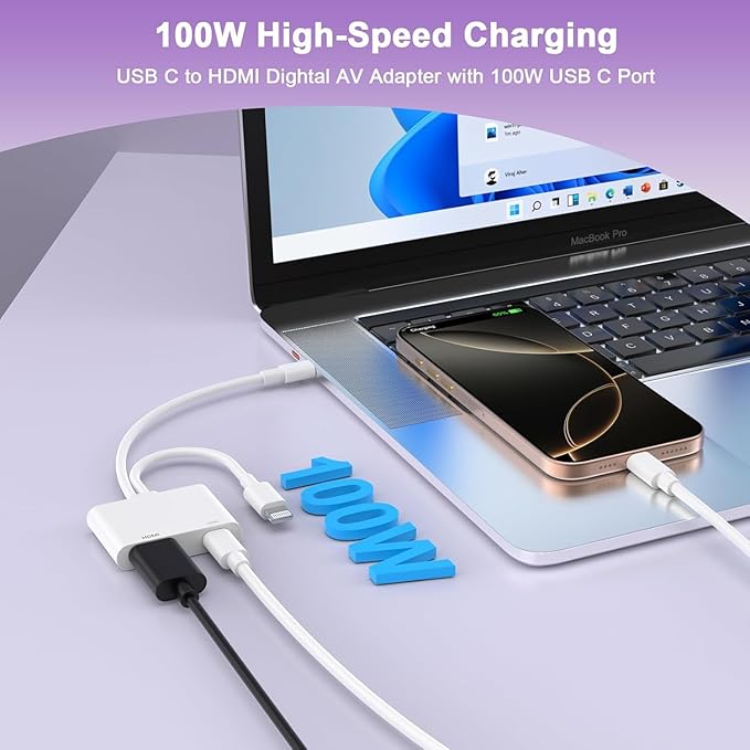 [Apple MFi Certified] 2 in 1 Lightning and USB-C to HDMI Adapter for iPhone,4K@60Hz DVI Lightning Type C Digital AV HDMI Adapter Cord for iPhone 17 16 15 14 13 12 11 XS XR X 8 HDTV/Projector/Monitor