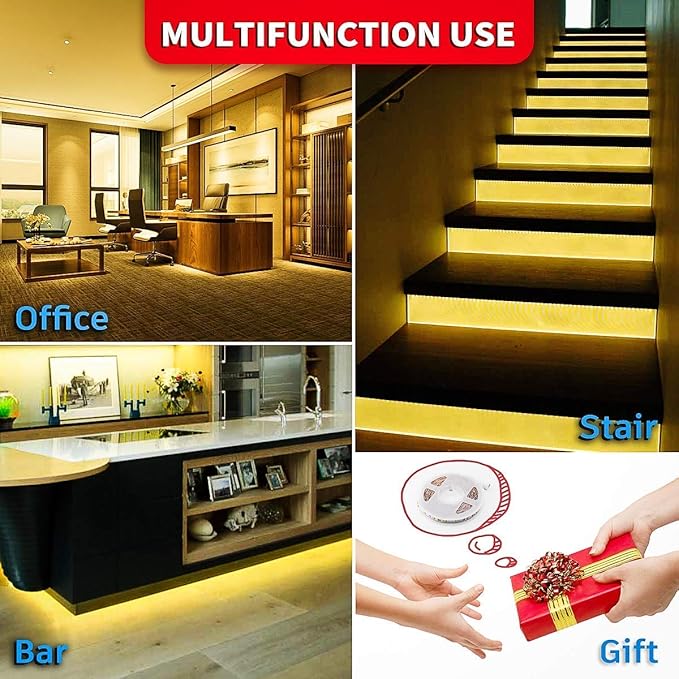 MY BEAUTY LIGHT Led Strip Lights 16.4ft Dimmable Yellow Led Light Strip Flexible Led Tape Lights 12v Under Cabinet Lighting Kits for Home Bedroom Kitchen Bar Party Decor
