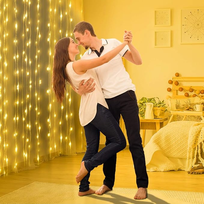 Vicloon Fairy Curtain Lights,300 LED Warm White Curtain Lights,8 Modes 9.8×9.8Ft Waterproof Window Curtain String Light USB&Battery Powered with Remote Control,String Lights Curtain for Indoor,Outdoor