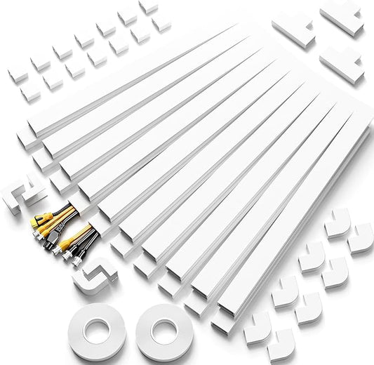 Delamu Cable Hider, 315in Cord Covers for 3-4 Wires on Wall, Large TV Cord Hider Wall, Paintable Wire Hiders Wire Covers for TV Cords on Wall, Easy Mount Cable Cover Raceway Kit, W1.18 H0.6in, White