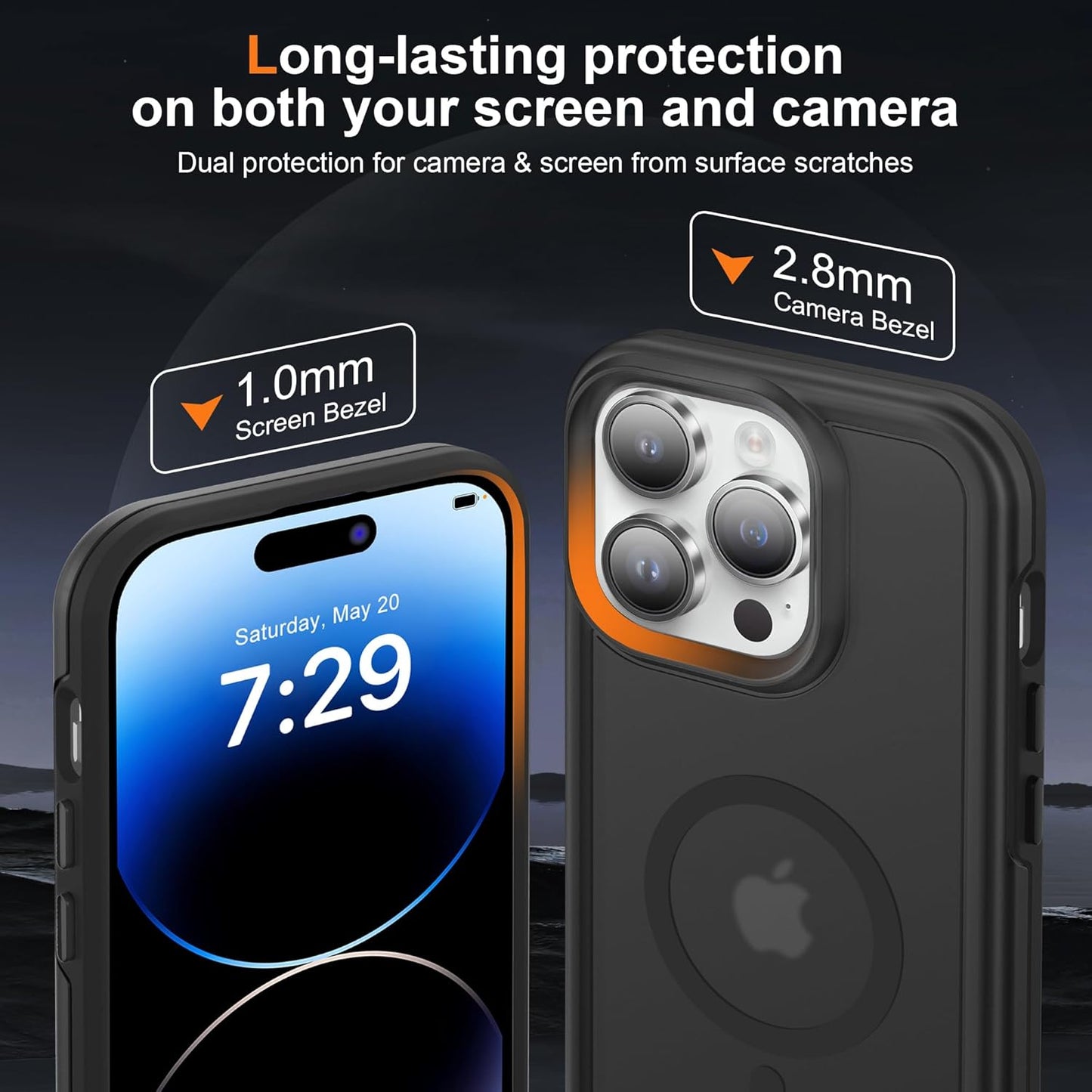 MagSafe Shockproof Anti-Drop Cover Case for iPhone 14 Pro (5 in 1) with Anti-Spy Glass Screen Protector, Camera Lens