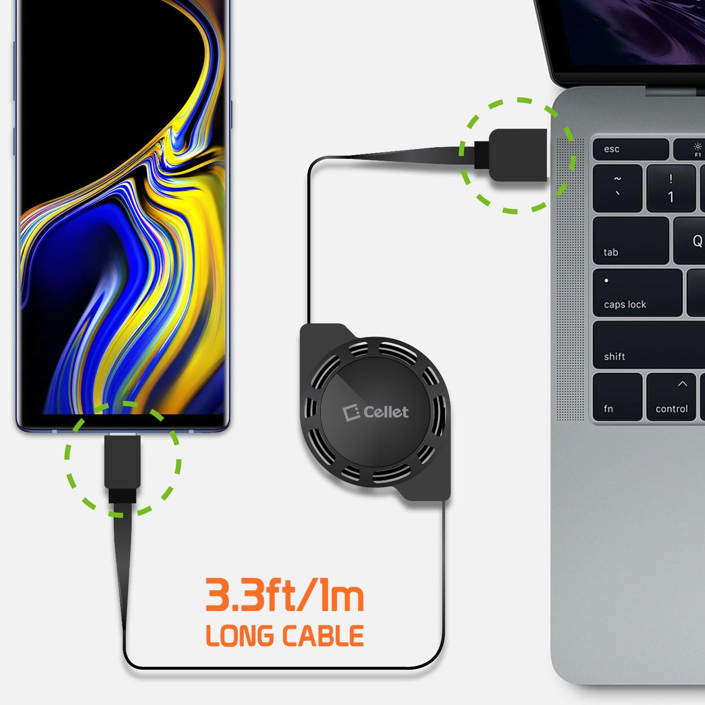 Retractable USB-C Charger Cable, 3 Feet, Compatible with iPhone 15 Series, Samsung Galaxy, Google Pixel, iPad
