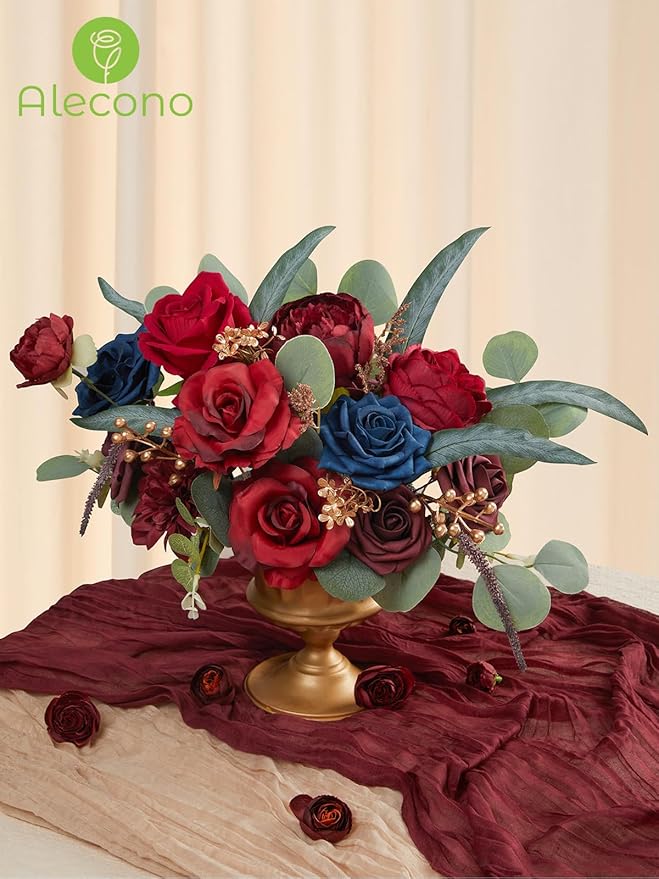 Alecono Artificial Flowers, Red Fake Flowers for Wedding, Burgundy Silk Cake Flowers for DIY Wedding Bouquets Party Decor Table Centerpieces Arrangements