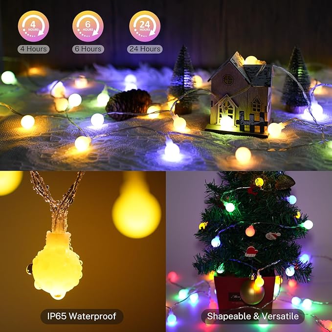 OMIKA 2 Pack 16.5FT 50LED Globe String Lights Battery Operated, Warm White Multicolor USB Fairy Lights Indoor with Remote for Classroom Bedroom Dorm Birthday Patio Tent Party Xmas Décor