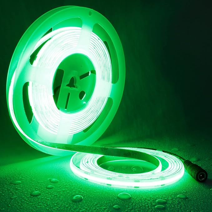TOPAI 12V COB LED Strip Light Green Waterproof IP65 Super Bright 16.4ft Boat LED Lights Dotless 480LED/M Cuttable Flexible for Pontoon, Yacht, Kayak, Home Lighting Projects