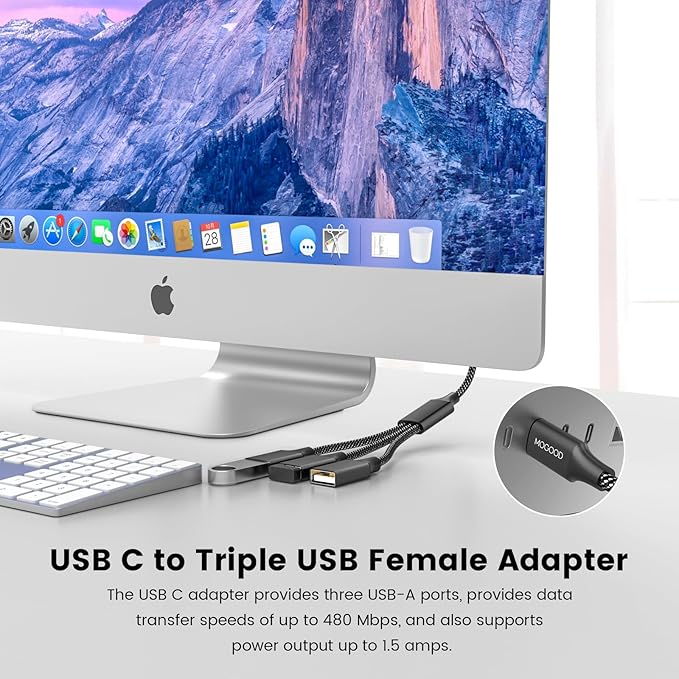 USB C Male to Three USB Female Cable Adapter,Type C to 3 Type A 2.0 Port Splitter Dongle Cord Converter Connector Multiple Multi Hub for MacBook,iPad Pro Air,Microsoft Surface Go,PC,Laptop