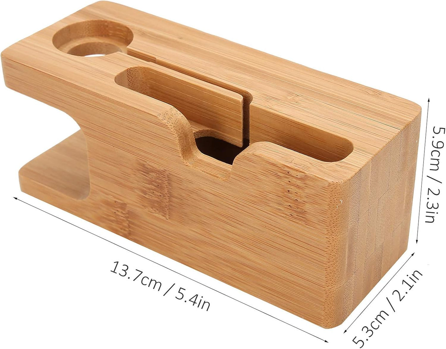 Pssopp Bamboo Charging Station - Wooden Desktop Docking Station Organizer for Cellphone, Smart Watch, Tablet Charging