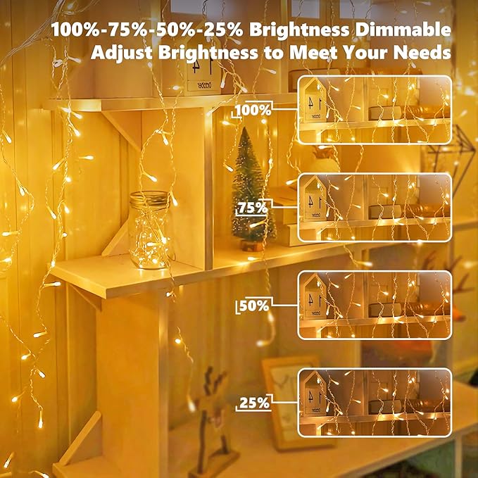 Brizled Icicle Lights Warm White, 29ft 360 LED Christmas Icicle Lights, 8 Modes Christmas Light with 60 Drops, Connectable Xmas Drop Lighting with Remote for Indoor Outdoor Christmas Wedding Holiday