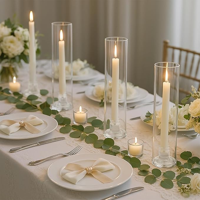 Hurricane Candle Holder Thickened Cylinder Covers 4 Pcs Taper Candle Sticks Holder Glass Tall Candlesticks Holders Centerpiece for Wedding Dining Table