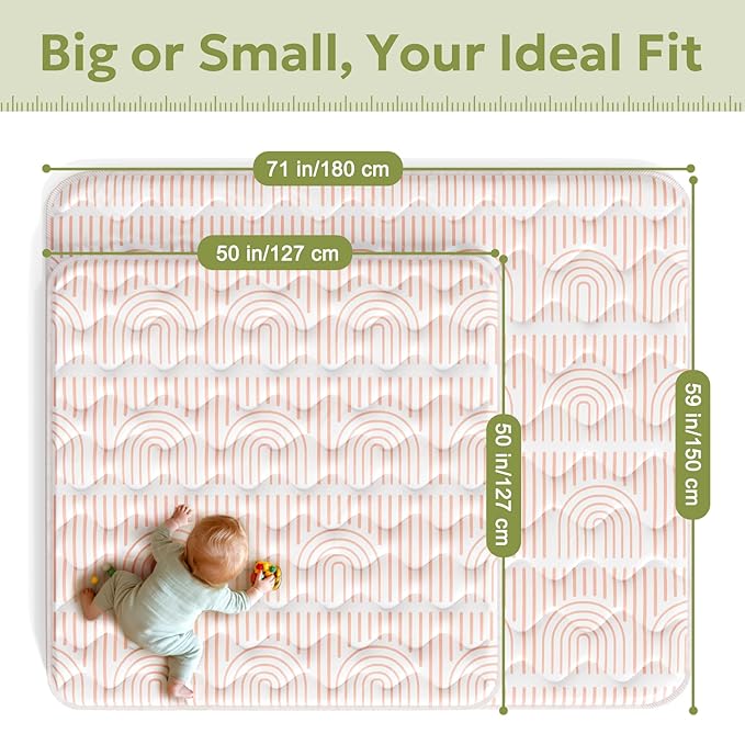 Soft Thicker Baby Mat for Floor 71"x59", Extra Large Baby Play Mat, Non-Slip Playpen Mat, Easy to Clean & Portable Playmat, Crawling Mat for Babies Toddlers, Activity Mat, Rainbow, Pink