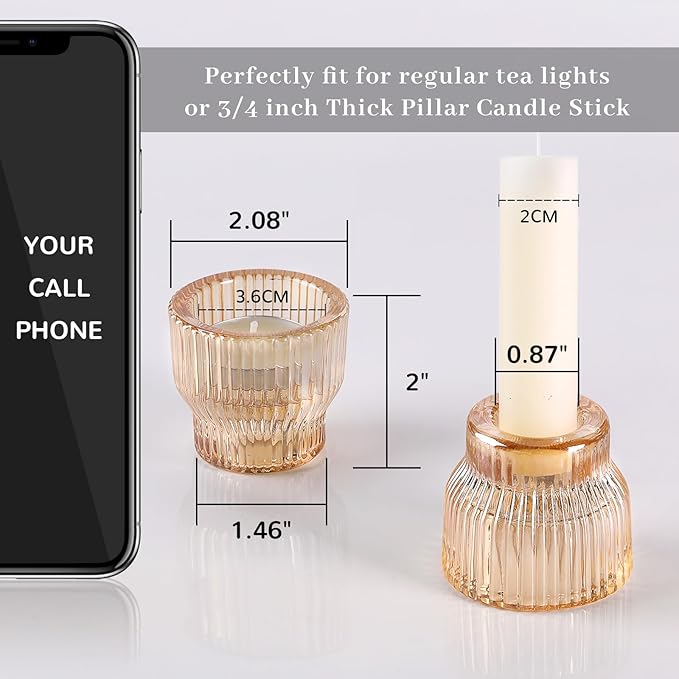 12pcs Gold Glass Candlestick Holders, Taper Candle Holders Tea Light Candle Holder for Wedding Centerpieces Table Decorations, Votive Candle Holders for Table Decor