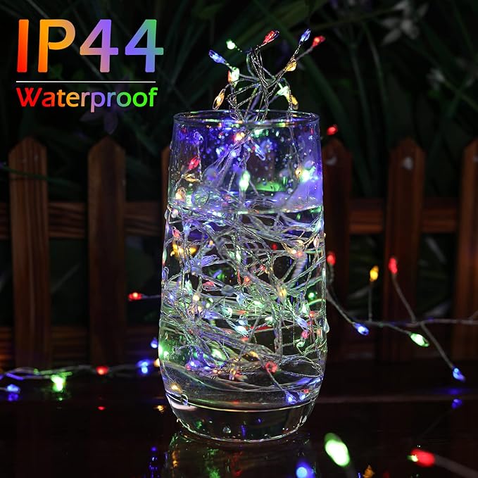 Fairy Lights Plug in, 10Ft 200LED Firecracker Firefly Lights with 8 Mode, Waterproof Silver Wire Cluster Starry String Lights for Ceiling Bedroom Window Wedding Christmas Tree Decoration, Multicolor