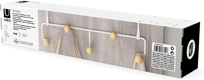 Umbra Estique Over The Door Coat Rack & Multi-Use Organizer, for Coats, Bags, Hats & More, Small, White/Natural (Pack of 3)