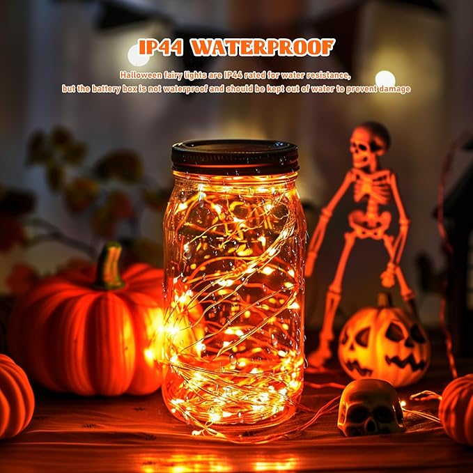 JMEXSUSS 8 Pack 50 LED Orange Fairy Lights Battery Operated, 16 Ft Orange Halloween Lights for Parties, Garden, Patio Decorations