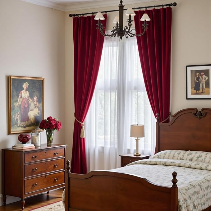 Lazzzy Velvet Blackout Curtains Thermal Insulated Room Window Drapes Super Soft Luxury Curtains for Living Room Bedroom Rod Pocket 2 Panels, Red, 52" W x 108" L