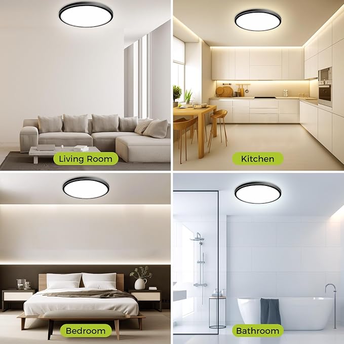 1PACK Flush Mount LED Ceiling Light Fixture Black, 20Inch 45Watt, Dimmable & 3000K-4500K-6000K 3 Color Selectable Ceiling Lamp 4500LM Low Profile Ceiling Light for Kitchen Bedroom Hallway Porch