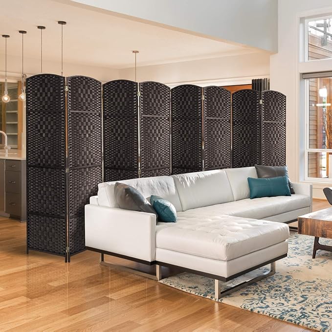 Sorbus Room Divider 6 ft. Tall - Privacy, Wide Double Hinged, Mesh Hand-Woven Design, Folding Screens, Wall Divider for Room Separation, Espresso Brown Wicker, 8 Panel
