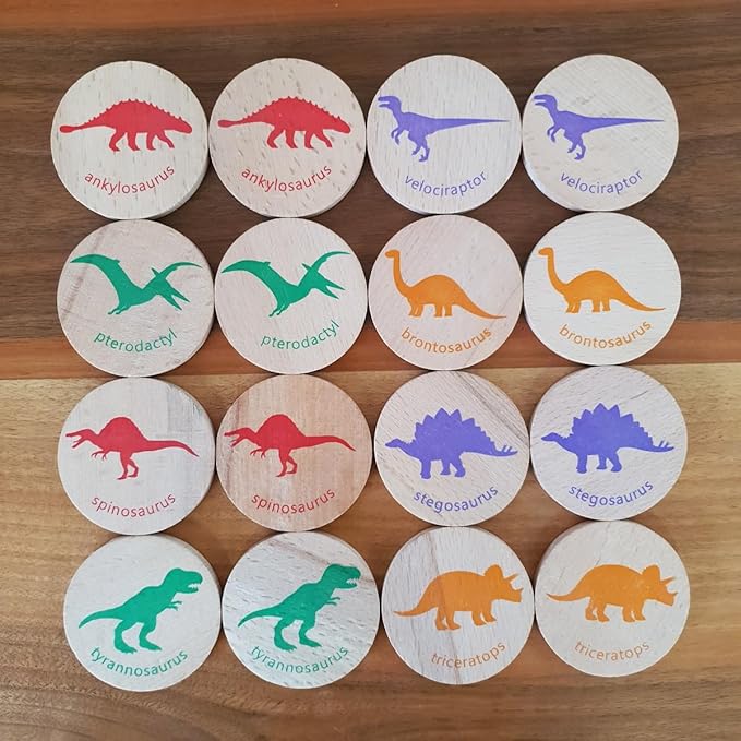 bee smart Wooden Memory Game - Matching Memory Game for Kids 3 and Up, 16Pcs | Educational Toy for Preschool Toddlers Board Games (Dinosaurs)