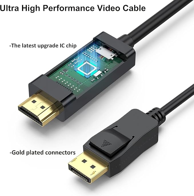 DisplayPort to HDMI Cable 10 FT 2-Pack, 4K Display Port DP to HDMI 10FT Cables Cord Support Video and Audio Compatible for Computer, PC, Monitor, Projector HDTV - 2Pack