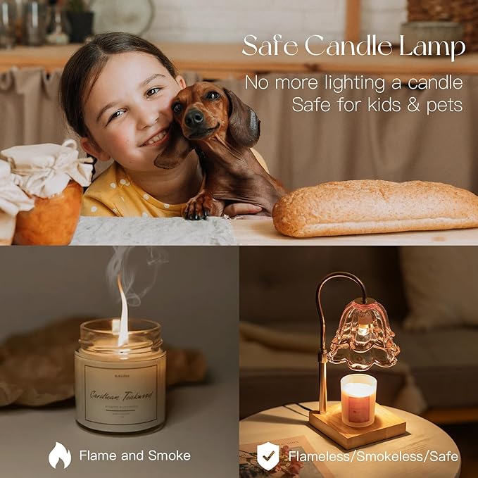 Candle Warmer Lamp with Timer: Pink Flower Candle Warming Lamp with 2 Bulbs Height Adjustable Wax Warmer Dimmable Bedroom Decor Birthday Gift for Women