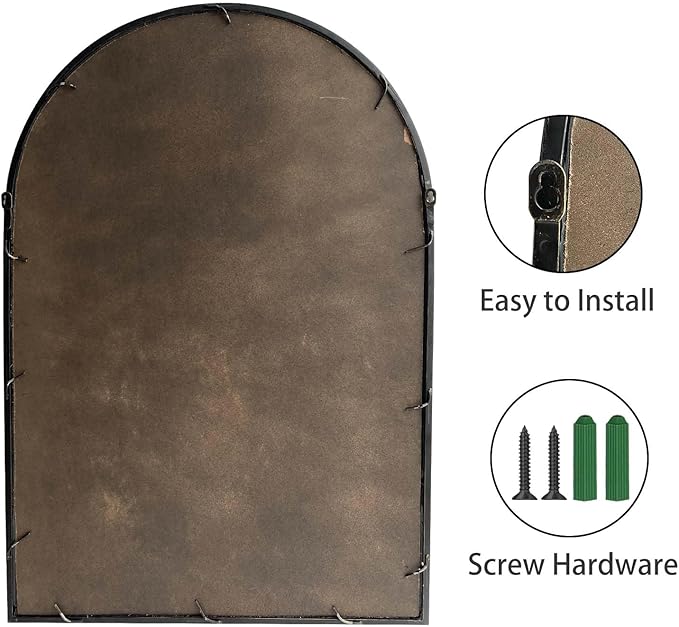 ironsmithn Arched Window Mirror, 36"x24" Grid Mirrors, Windowpane Mirror, Black Metal Arch Mirrors for Decor Living Room Fireplace Entryway Bedroom Hallway