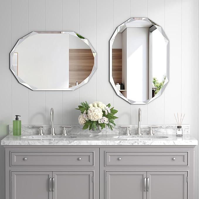 Silver Wall Mirror-Beveled Edge Frameless Mirror for Bathroom, Vanity, Bedroom, Rectangle Mirrors（19.5X27.6inch）