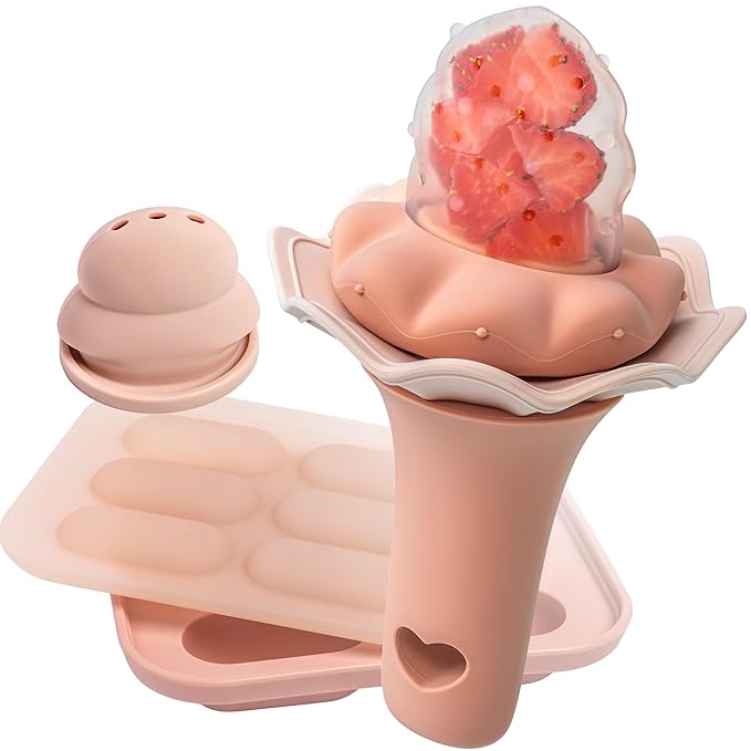 Moonkie Baby Fruit Feeder with Freezer Tray, BPA Free Silicone Food Feeder for Infant Self Feeding, Breastmilk Popsicle Molds, Mesh Feeder with Two Pouches, Baby Shower Gifts 4 Months+, 1 Pack