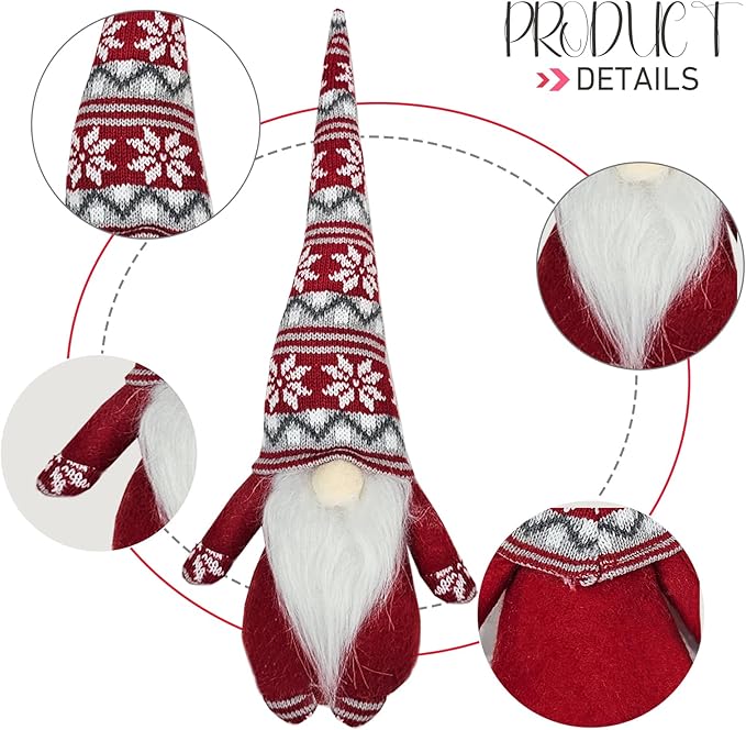 Gnome Christmas Ornaments, Handmade Swedish Tomte Gnomes Plush Scandinavian Santa Elf Table Ornaments Christmas Decoration Home Decor (Wool Snowflake, Set of 3)