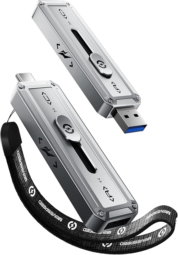 MOVE SPEED 256GB USB Drive, 2000MB/s TLC Reliable Transfer Portable SSD with USB 3.2 Gen2x2 + Type C, Cool USB Drive for Phone/Windows/Mac (SP20)